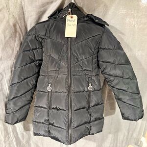 DKNY Black Quilted Jacket with Hood